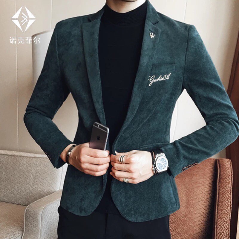 Bộ đồ vest nhung vàng đen Kawasawa hai mảnh 2019 phiên bản Hàn Quốc của bộ